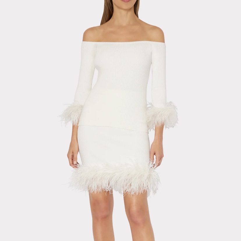 Milly White Off-Shoulder Feather-Trim Knit Top